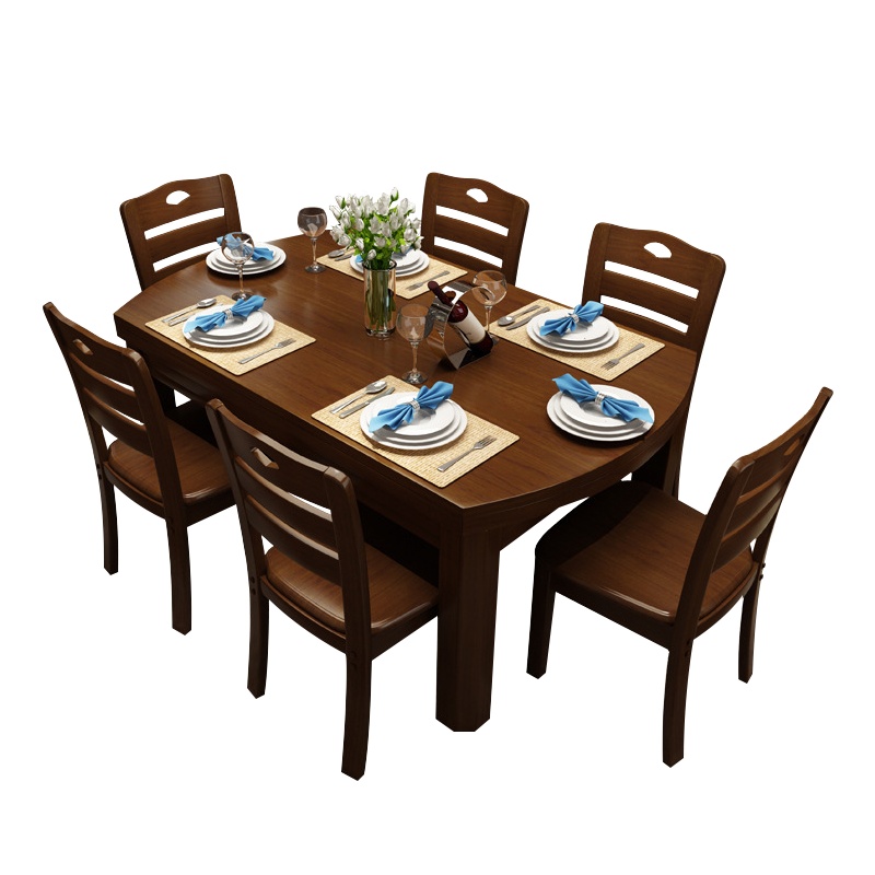 梦商 实木餐桌椅组合现代简约餐桌 一桌六椅