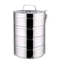 特大容量多层不锈钢四层保温饭盒桶3/4/5层成人便当饭菜餐盒提锅 封后 20cm四层本色[装菜8-10人用]净重5.4斤