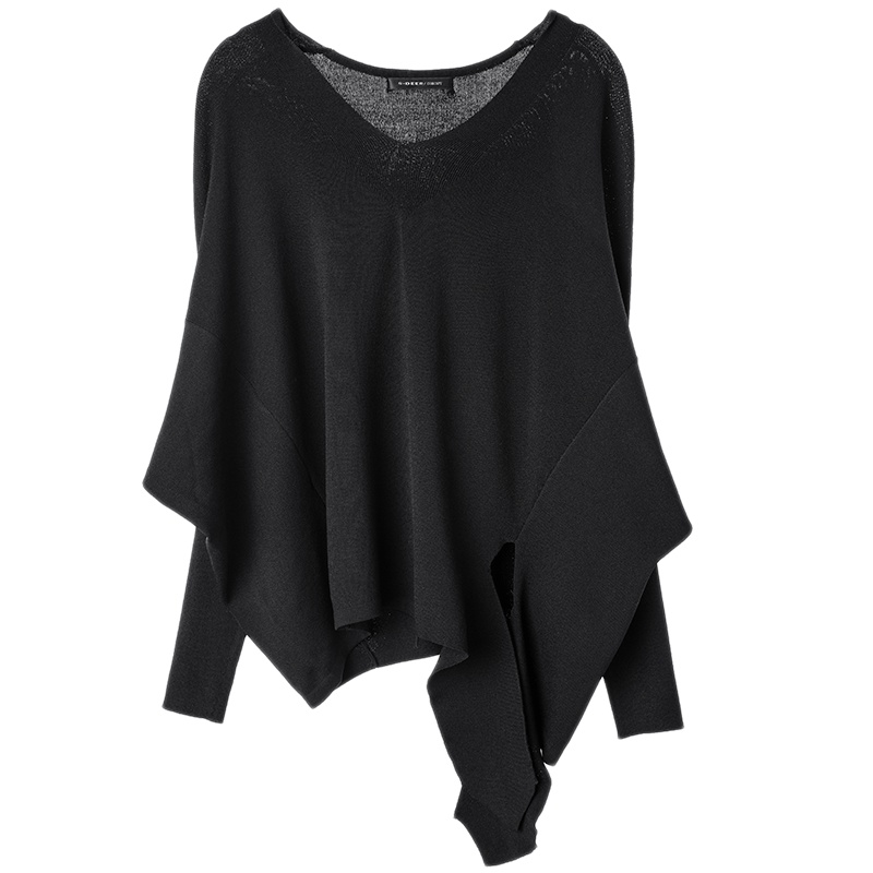 sdeer圣迪奥秋装新款潮优雅V领不规则毛衣针织衫S18183523