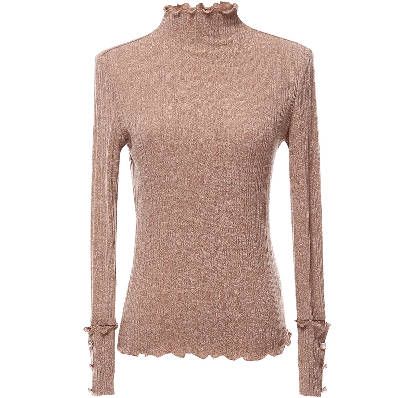 欧昵雪冬装半高领显瘦烫金打底针织衫女长袖套头修身毛衣