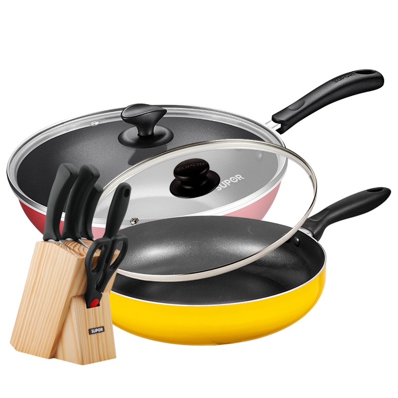 苏泊尔(SUPOR) 炊厨具不粘煎锅八件套装组合 PJ28M5煎锅+EC30SP04炒锅+刀套装T0824-2