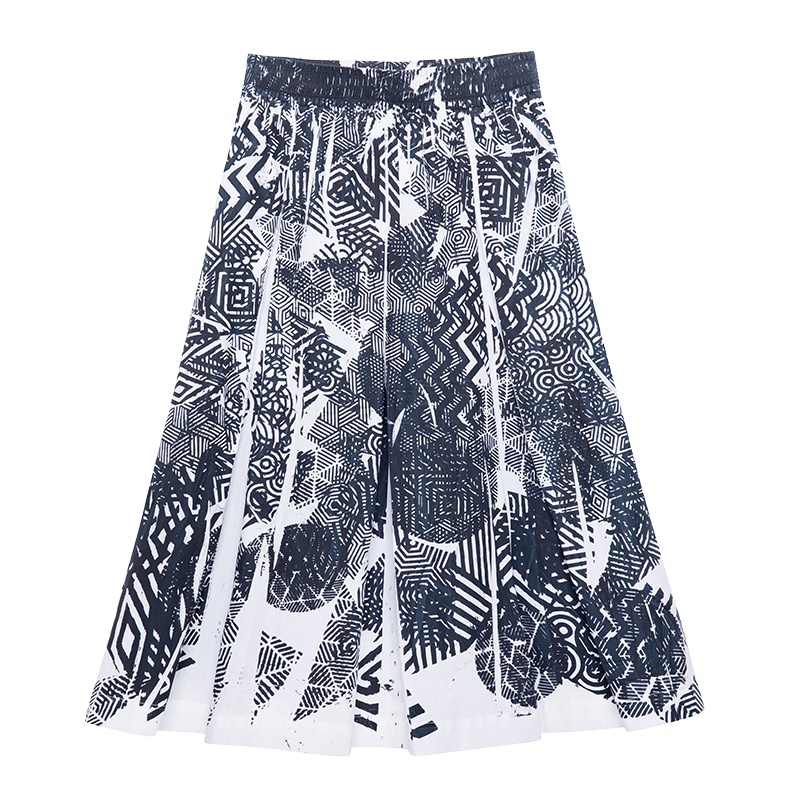 鄂尔多斯ERDOS 春夏纯棉舒适松紧腰时尚印花宽松中长款女士半身裙