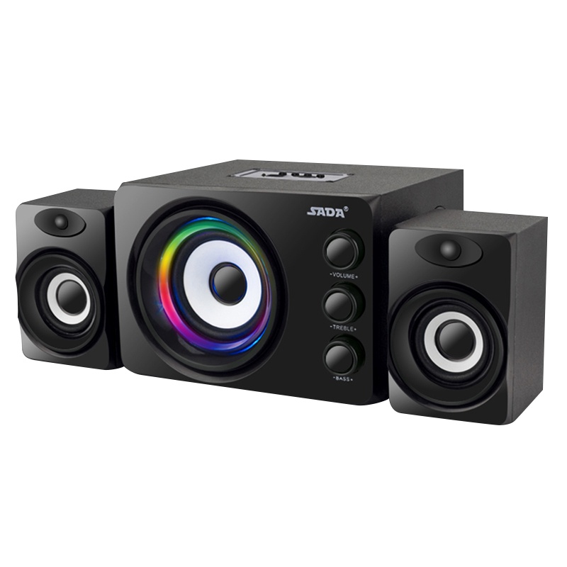 赛达D-206蓝牙音箱电脑音响台式家用笔记本低音炮3d环绕2.1声道有源音箱木质箱体立体声插卡U盘手机通用 蓝牙版 黑色