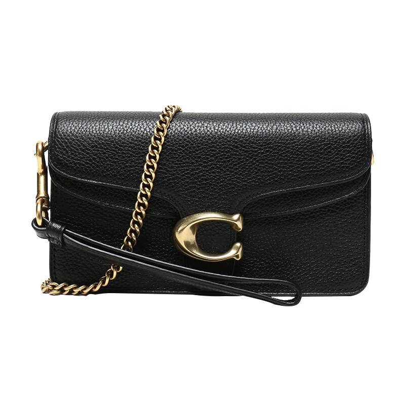 蔻驰(COACH)Tabby 抛光鹅卵石纹 链条单肩斜挎女包黑色小号76197-B4BK