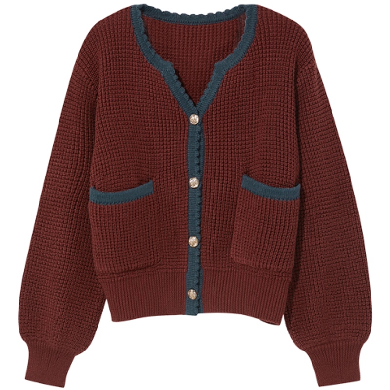 三彩2020冬季新款直筒短款灯笼袖长袖针织