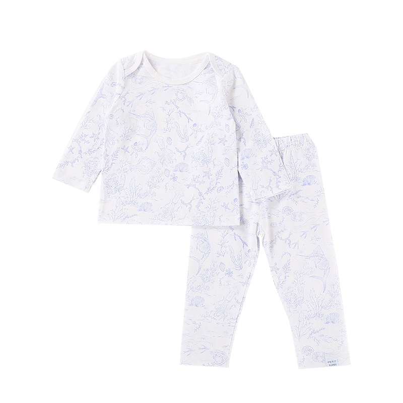 Petitkami2021秋冬婴童海洋印花信封领长袖长裤分体套装