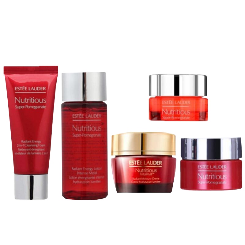 雅诗兰黛红石榴护肤套装洁面30ml+精华水30ml+日霜15ml+晚霜7ml+眼霜5ml