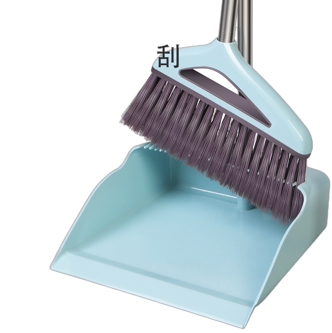 企购优品 扫把簸箕套装扫帚灰斗家用笤帚组合撮箕捎吧刮水不沾头发扫地 2881睿智蓝软毛两件套