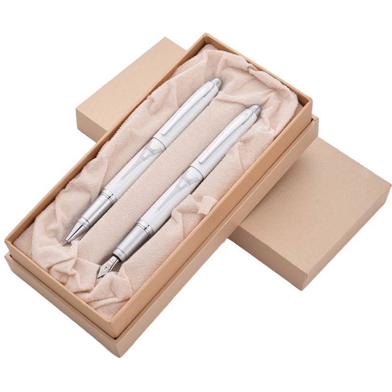 梦特娇(Montagut)白丽雅钢笔+签字笔 0.5mm埃菲尔对笔 签字笔 签名笔 情侣笔 墨水笔 白领钢笔礼盒装