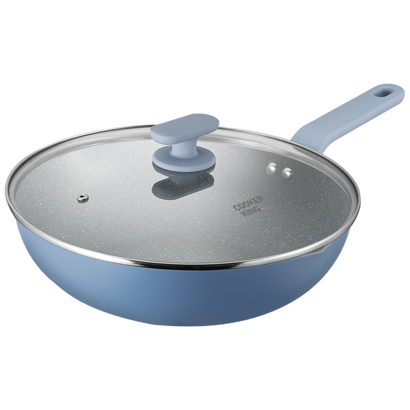 炊大皇小菜锅28CM 清新厨房不粘少油烟 燃气电磁炉通用锅具蓝灰 C28F-LH