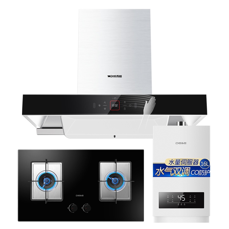 德意(DE&E)830Pa强排挥手自清洁 欧式油烟机燃气灶具套装 燃气热水器 烟灶热三件套 828A+301A+531L