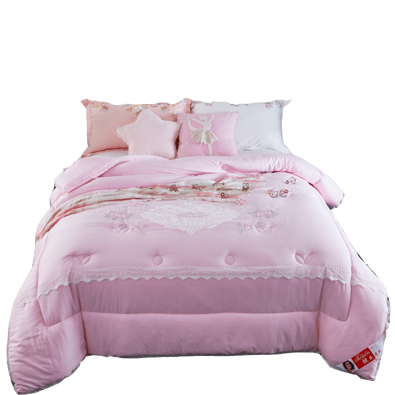 吉岳Giyou北欧简约公主风纯莫莫代尔刺绣冬被细腻精美刺绣蕾丝花边点缀整张纤维填充柔软加倍轻盈温暖冬被