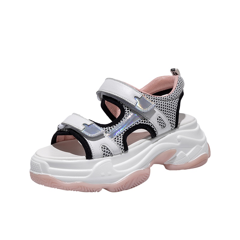 马克华菲女鞋运动凉鞋女2020新款网面透气镂空网红亮片厚底魔术贴老爹鞋女ins潮