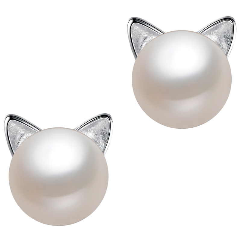 佰色传情（BRIR） 甜美可爱猫咪耳饰s925纯银耳钉女淡水珍珠耳饰