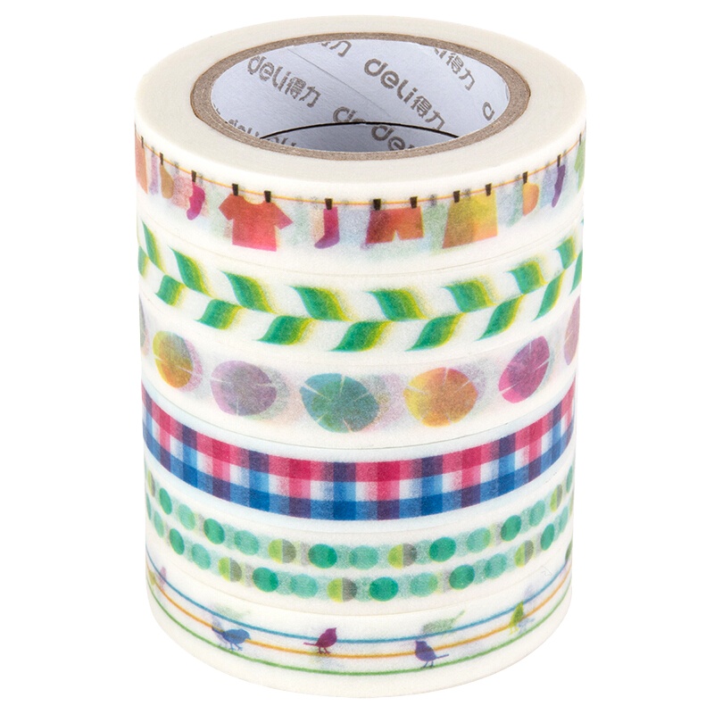 得力(deli) HZ002 手帐和纸胶带条纹系列 10mm*10m 6卷/包 (单位:件) 混色