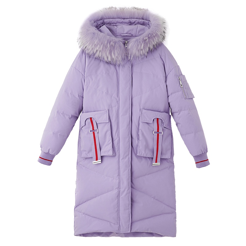 冰洁2018新款貉子毛领中长款时尚修身连帽厚款羽绒服J80143038