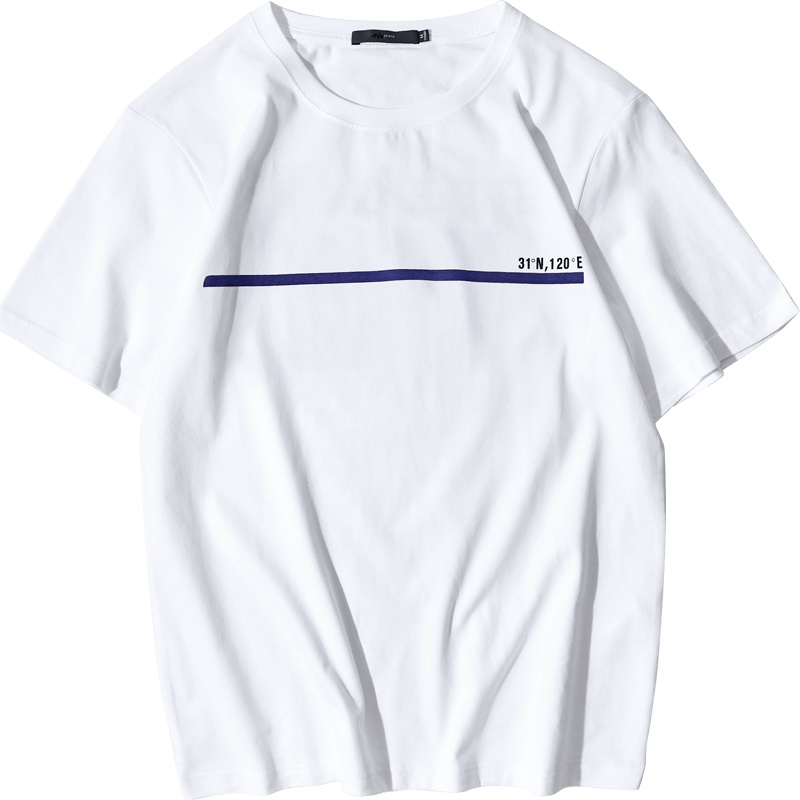 黑鲸简约印花短袖T恤2019夏季男装干净白t男CNTBJ29197A