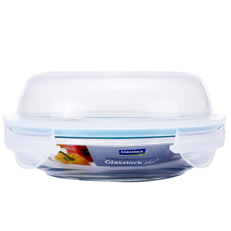 三光云彩(GLASSLOCK)韩国进口钢化玻璃密封圆盘保鲜盒餐盘加厚耐摔耐高温盘子可微波炉加热密封圈颜色随机