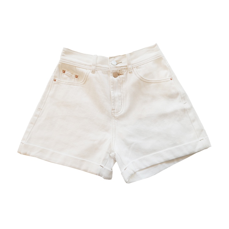 ENJOY'ME翻边白短裤高腰直筒阔腿显瘦热裤20夏季女装新品