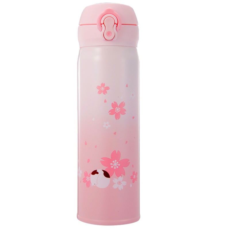 韩版卡通保温杯女创意网红可爱便携大容量儿童宝宝水杯小学生杯子 封后 粉色睡猫500+杯刷