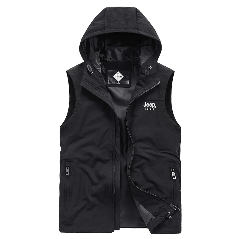 JEEP吉普马甲2021秋冬新品商务休闲青年大码男上衣坎肩连帽马夹宽松