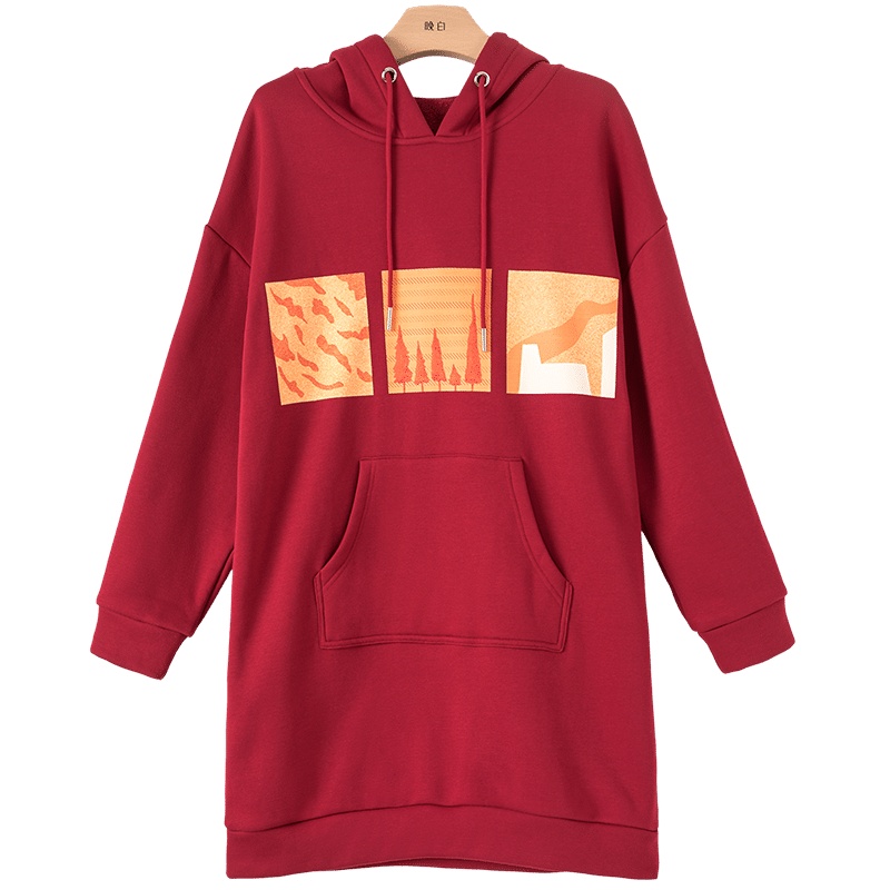 晚白2020冬季新品通勤减龄时尚连帽领长袖宽松休闲卫衣裙连衣裙女