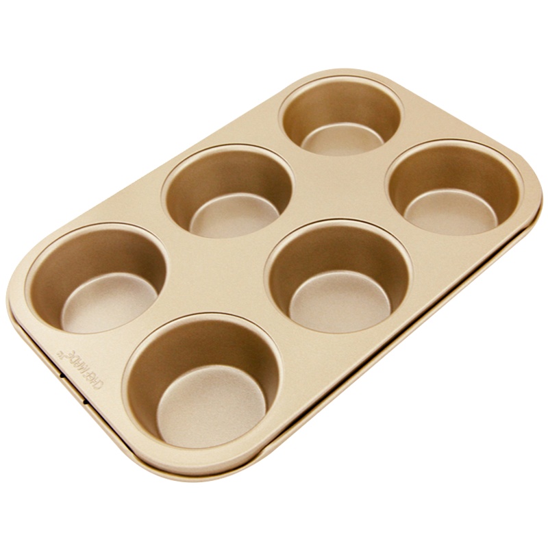 学厨 大号6连杯不粘玛芬蛋糕烘焙模具 26.8*18.2*3cm 香槟金色面包布丁烤盘马芬杯 家用烤箱用具 WK9020