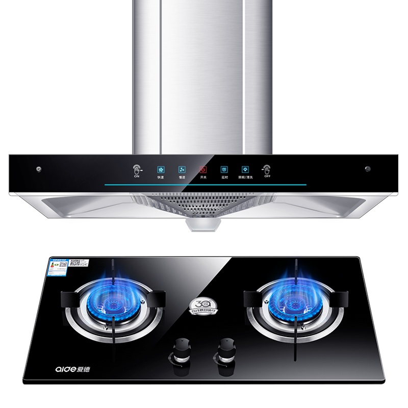 爱德(aide)欧式烟灶套餐 顶吸式平吸式吸顶式抽油烟机熄火保护燃气灶二件套 T9+QD25B烟灶套餐 天然气 自行安装