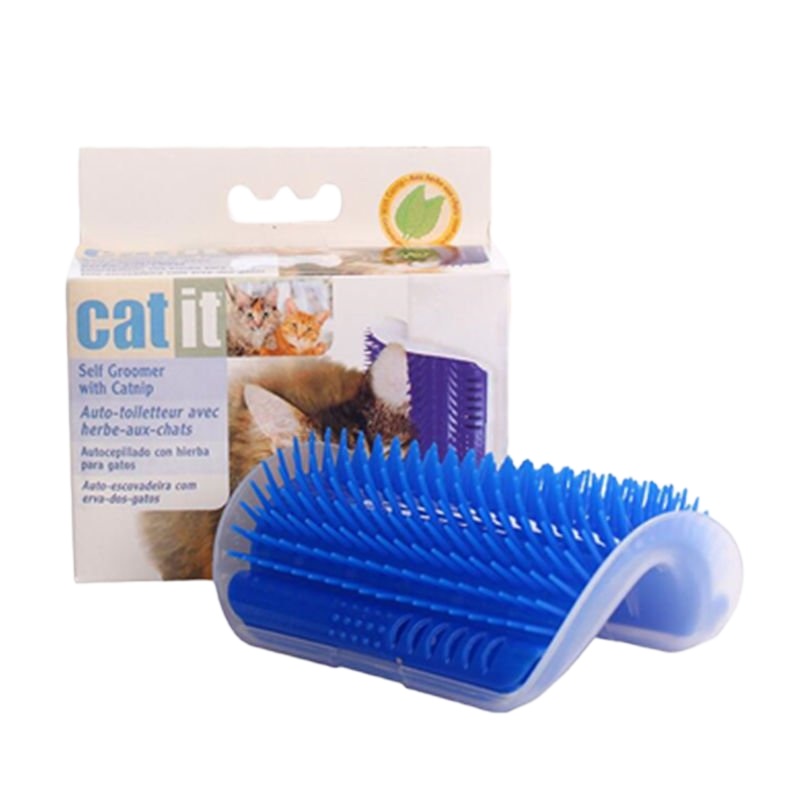网红猫玩具墙角蹭毛器猫咪挠痒玩具耐磨猫抓板脱毛按摩刷猫咪用品 蓝色送薄荷