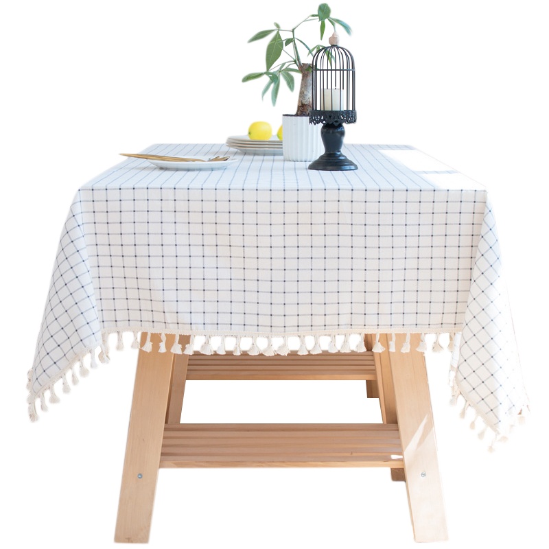 京城派 北欧ins风桌布防水棉麻格子装饰 素色印花小清新台布茶几垫餐桌布