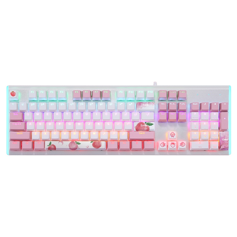 达尔优《水蜜桃》主题机械键盘有线电竞游戏办公电脑通用游戏键盘无线笔记本打字黑轴青轴茶轴红轴