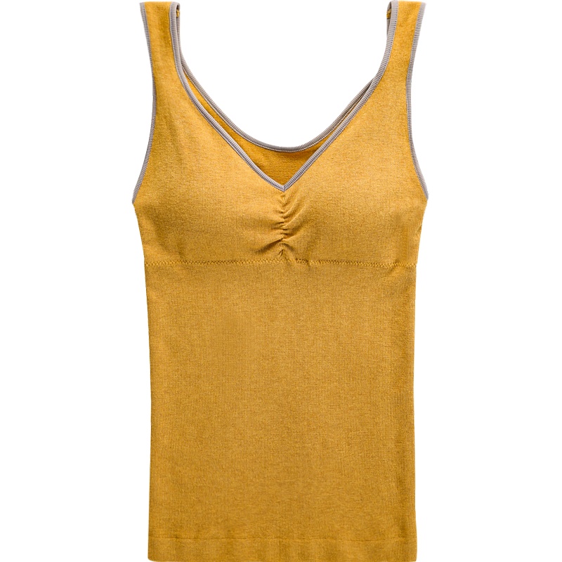 俞兆林2020新款秋冬保暖背心女V领撞色单层毛圈绒保暖内衣女带胸垫马甲上衣