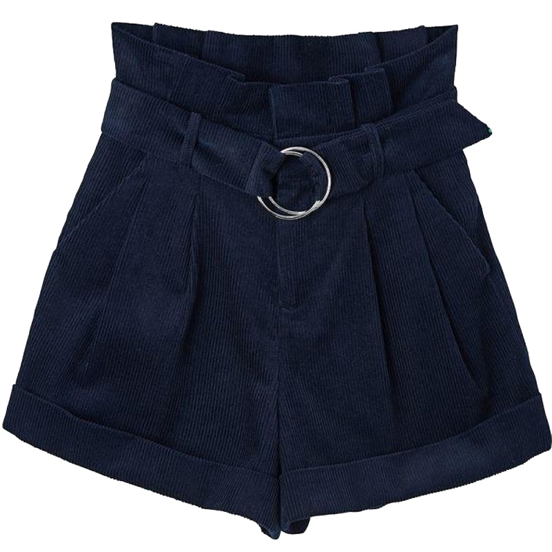 拉夏贝尔灯芯绒阔腿短裤女春季新款韩版宽松ulzzang百搭纯色裤子20013594