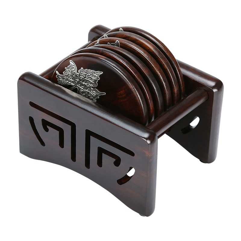 金镶玉 茶具配件 黑檀杯垫茶杯垫隔热垫 茶托垫子套组 树叶杯垫