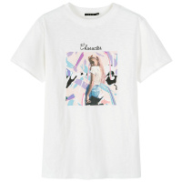 Semir森马女2019夏季新款印花短袖T恤圆领套头白色打底衫韩版ins潮