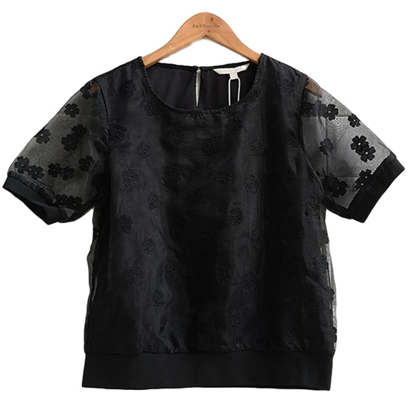 【福利款】拉夏贝尔UlifeStyle夏季新款韩版时尚纯色绣花镂空五分袖T恤女