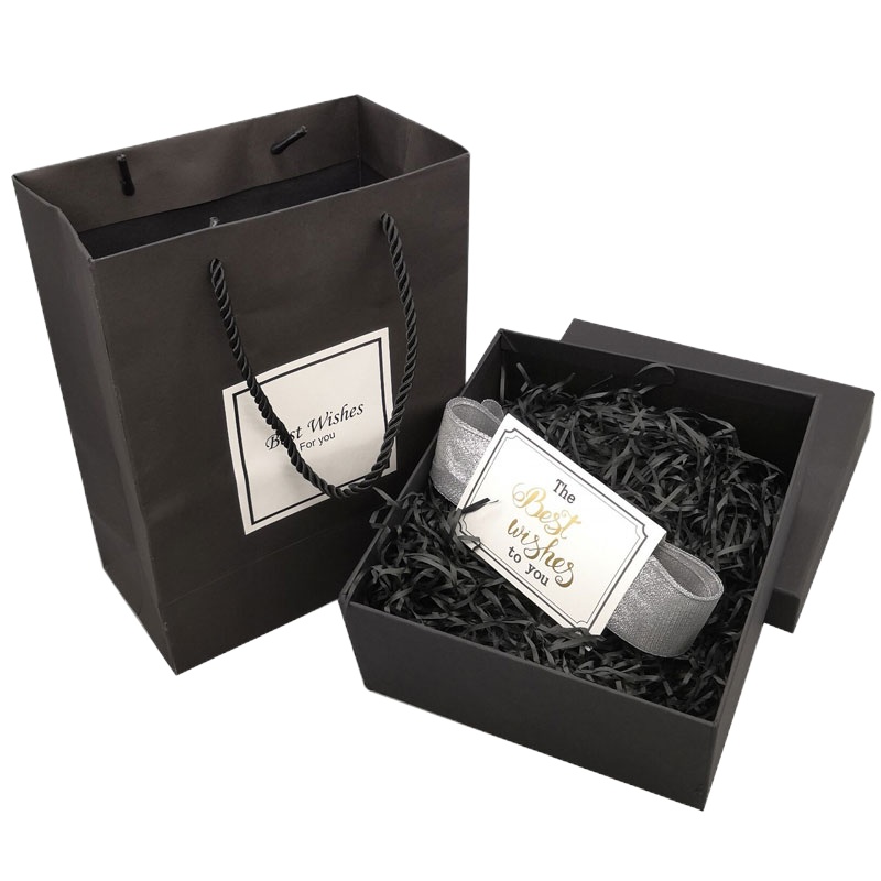 狮洛德 高档礼品包装盒子 创意黑色蝴蝶结礼盒 礼品袋子套装 19*17*8cm