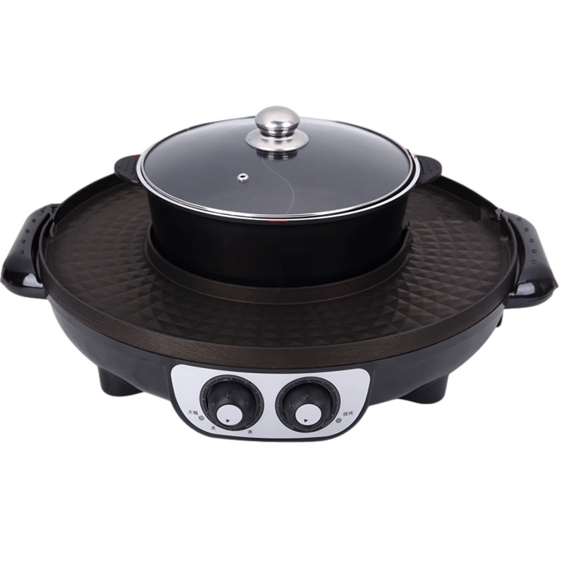 大号电烧烤炉家用电烤盘 烤肉机多功能涮烤一体锅鸳鸯火锅_44红色锅盘单独可分平底锅