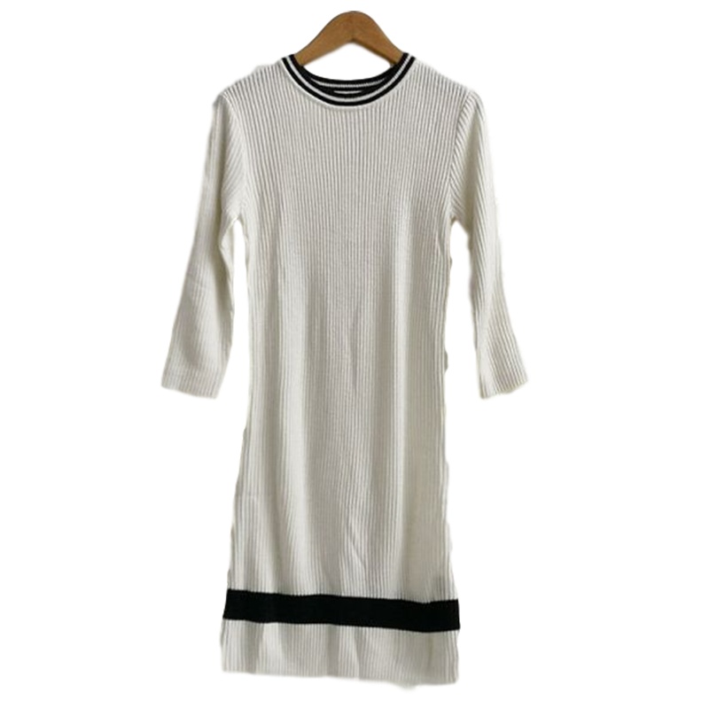 【福利款】拉夏贝尔UlifeStyle秋季新款通勤时尚撞色九分袖短款毛织连衣裙女