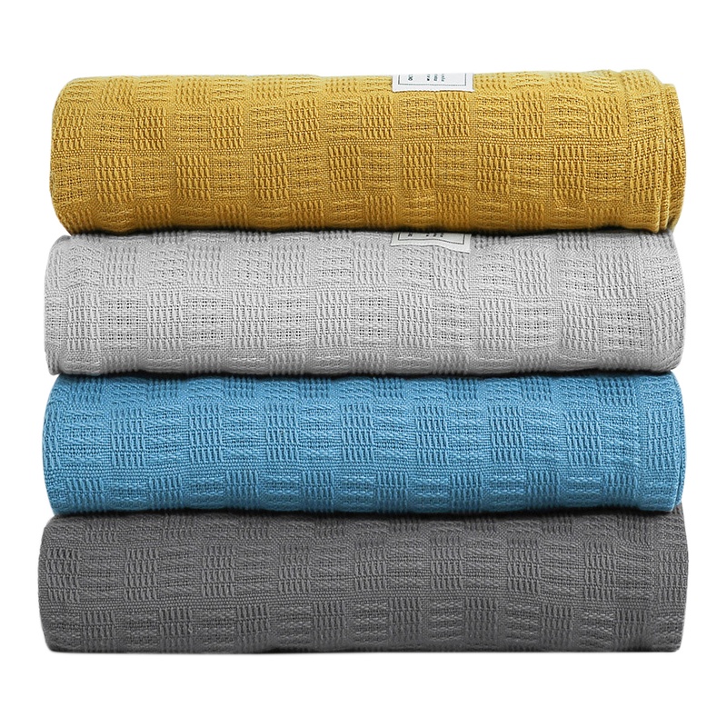 三利 毛巾被 纯棉A类素色格纹盖毯 居家办公午休空调毯 柔软亲肤全棉纱布毛巾被