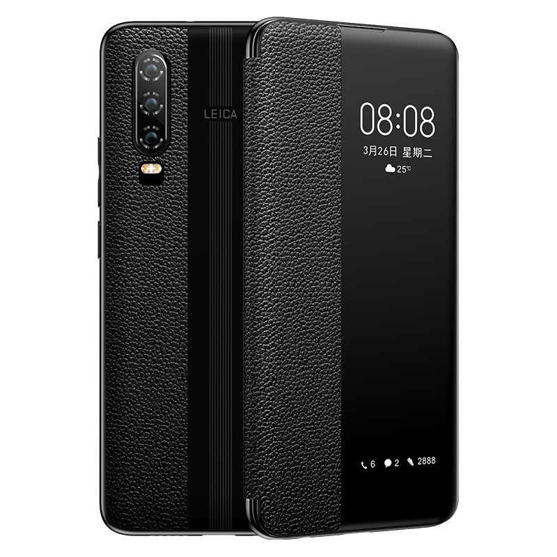 [送钢化膜]高铭宣 华为p30pro手机壳真牛皮高档商务翻盖式保护套p20/30/pro5g保时捷限量版p30p黑