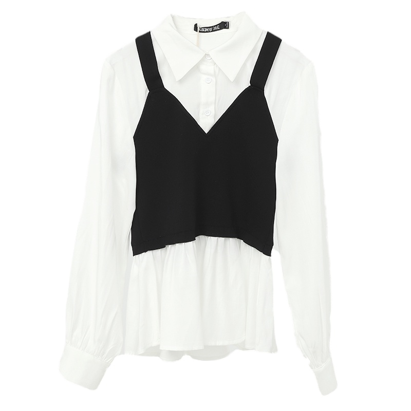 ENJOY'ME女装2020春季新品小吊带背心拼接黑白撞色衬衫