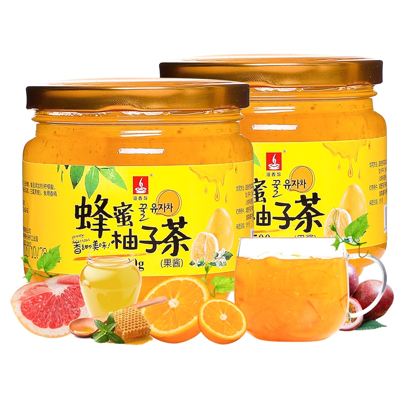 [买2送茶勺]溢香醇蜂蜜柚子茶罐装500克蜜炼冲饮水果茶果酱饮品饮料