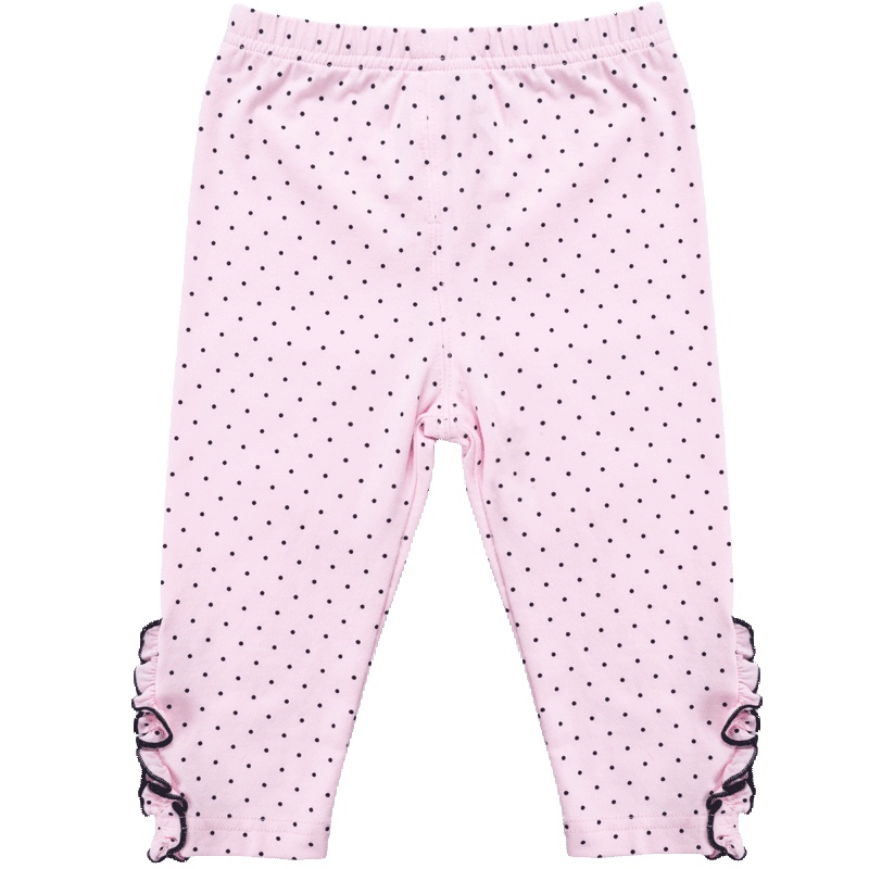 婴姿坊儿童简约百搭长裤 女童波点花边打底裤春秋款热卖单裤