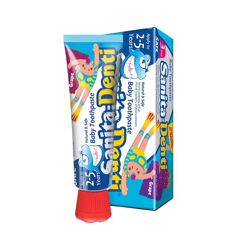 sanita莎卡婴幼儿果味无氟牙膏宝宝0-2岁温和无刺激 葡萄味50g