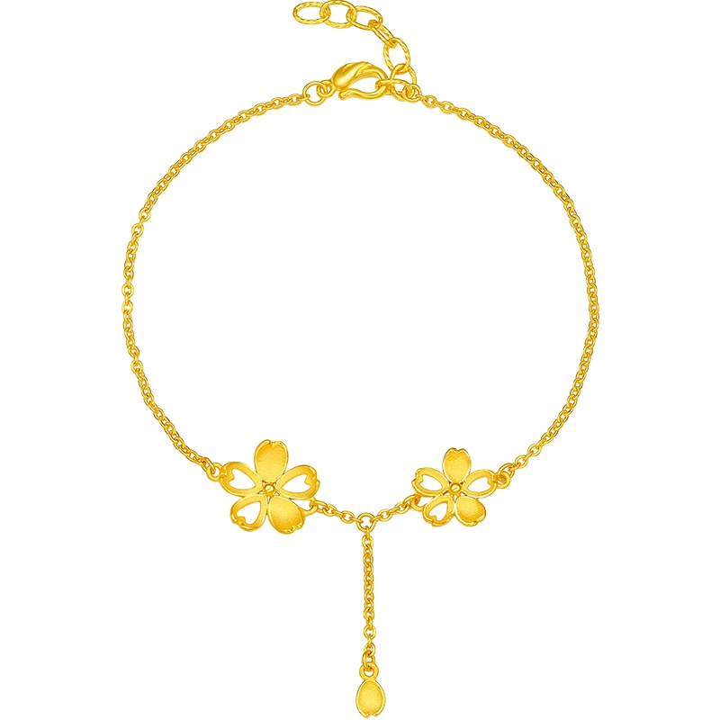 周大生黄金手链女新款足金999镂空樱花花朵手镯手环手绳花漾系列