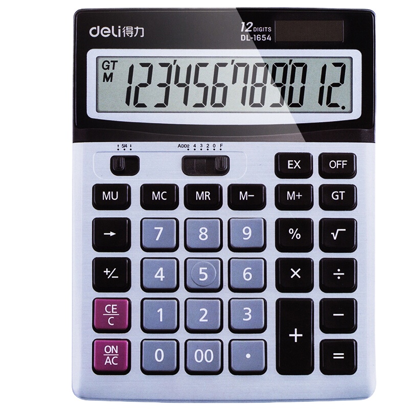 [苏宁宜品]得力 1654 12位数双电源 非语音计算器(一台装)