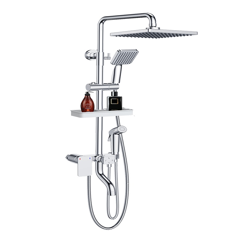 四季沐歌卫浴精铜主体龙头简易花洒套装多功能增压淋浴花洒喷头沐浴莲蓬头置物架极简主义卫浴花洒