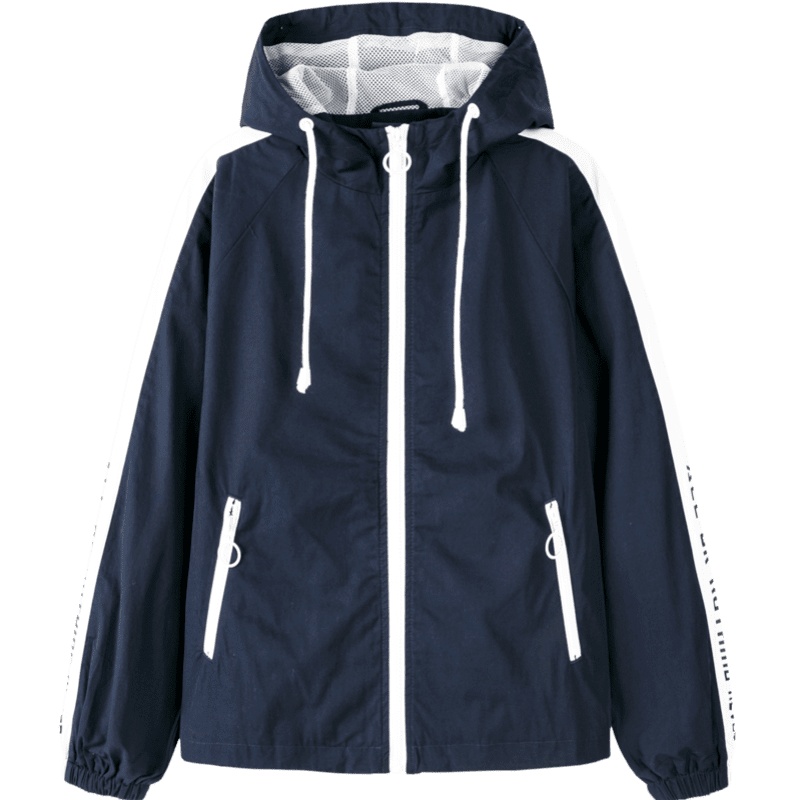 Semir森马夹克女2020春季新款连帽外套宽松撞色拼接运动上衣复古休闲潮