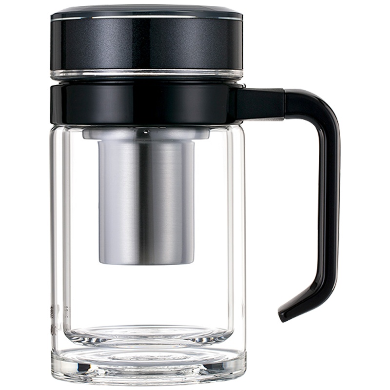 万象双层手柄玻璃杯大容量带滤网商务休闲喝水泡茶水杯